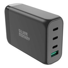 Võrgulaadija koos toitekaabliga, Silver Monkey SMA1521, GaN 130 W., 3 x USB-C, PD, USB-A, QC 3.0, must hind ja info | Akupangad | kaup24.ee