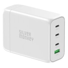 Võrgulaadija koos toitekaabliga, Silver Monkey SMA1521, GaN 130 W., 3 x USB-C, PD, USB-A, QC 3.0, valge hind ja info | Akupangad | kaup24.ee