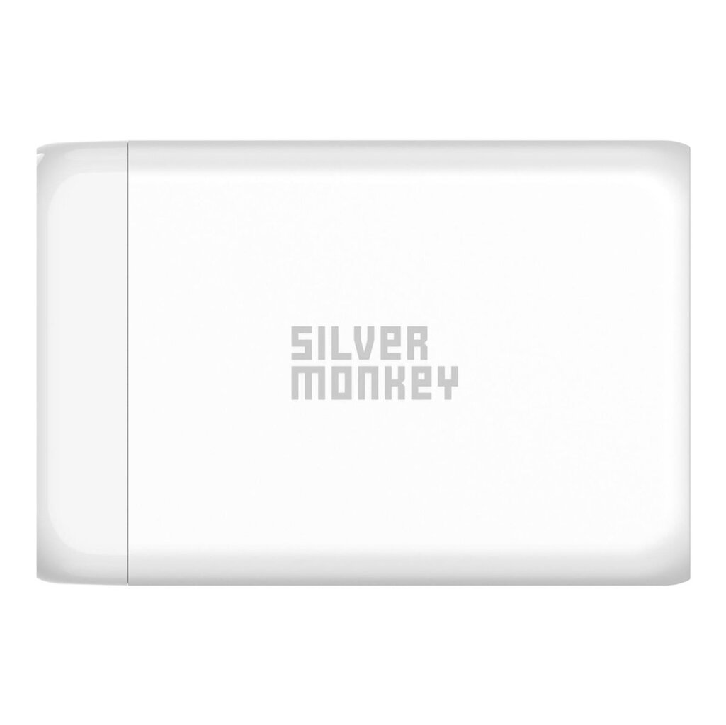 Võrgulaadija koos toitekaabliga, Silver Monkey SMA1521, GaN 130 W., 3 x USB-C, PD, USB-A, QC 3.0, valge hind ja info | Akupangad | kaup24.ee