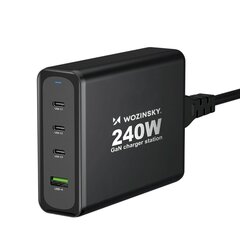 Сетевое зарядное устройство, Wozinsky WGCSB1, GaN, 240 Вт., USB-A, 3x USB-C, черный цена и информация | Зарядные устройства Power bank | kaup24.ee