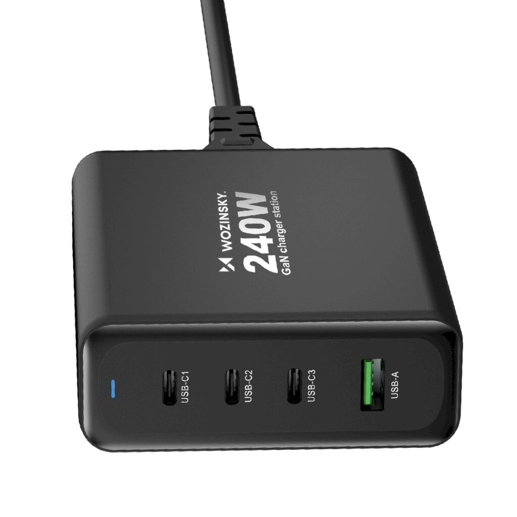 Võrgulaadija, Wozinsky WGCSB1, GaN, 240 W., USB-A, 3x USB-C, must hind ja info | Akupangad | kaup24.ee