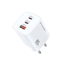 Сетевое зарядное устройство, Wozinsky CGWCW1, GaN 65 Вт, 100-240 В, USB-A, 2x USB-C, белый цена и информация | Зарядные устройства Power bank | kaup24.ee