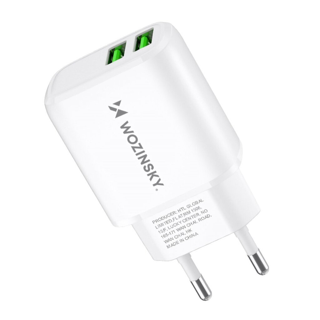 Võrgulaadija, Wozinsky CUWCWWW1, 100-240V., 30 W., 2,4 A., 2x USB-A, valge цена и информация | Akupangad | kaup24.ee