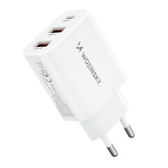 Võrgulaadija, Wozinsky CWCUCUCW1, 100-240 V, 30 W, USB-C, 2x USB-A, valge hind ja info | Akupangad | kaup24.ee