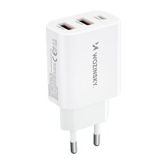 Võrgulaadija, Wozinsky CWCUCUCW1, 100-240 V, 30 W, USB-C, 2x USB-A, valge hind ja info | Akupangad | kaup24.ee