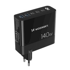 Võrgulaadija, Wozinsky CGWCB1, 100-240 V, GaN 140 W, 3x USB-C, 2x USB-A, must hind ja info | Akupangad | kaup24.ee