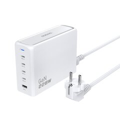 GaN laadimisjaam, Dudao A228EU1, 1x USB-A, 4x USB-C, PD 228 W., 1,5 m pikkuse kaabliga, valge hind ja info | Akupangad | kaup24.ee