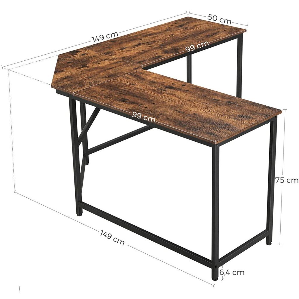 Pruunist terasest valmistatud nurgakompuutrilaua, 149 cm. x 149 cm. x 75 cm., pruun цена и информация | Diivanilauad | kaup24.ee