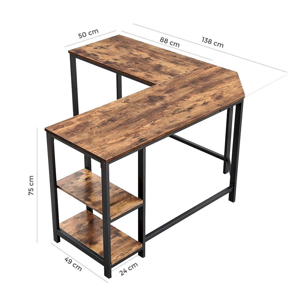 Pruunist teraskonstruktsioonist nurgakompuutrilaua, riiulitega, 138 cm. x 138 cm. x 75 cm., pruun цена и информация | Diivanilauad | kaup24.ee