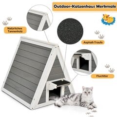 Ilmastikukindla katusega Costway puidust kassimaja 50 x 55 x 52 cm hall + valge hind ja info | Pesad, kuudid | kaup24.ee