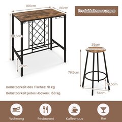 Costway 5-osaline baarilaud 4 baaritooli, veiniriiuli ja klaasihoidjaga 4 inimesele retropruun цена и информация | Кухонные гарнитуры | kaup24.ee