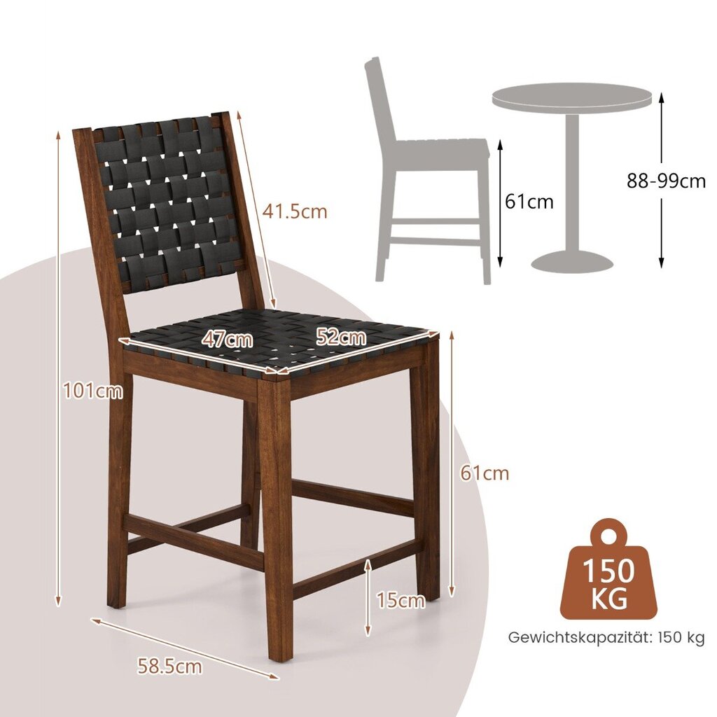 Costway komplekt 2 kootud seljatoega söögitoolist, puidust tool, kandevõime kuni 150 kg, must цена и информация | Köögimööbli komplektid | kaup24.ee