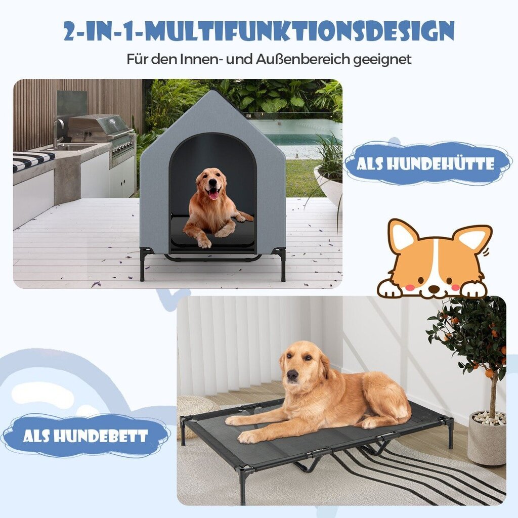 Costway 2 in 1 Dog Kennel &amp; Tõstetud koera voodi Koerte lamamistool väljas hingava võrgusilmaga hall, 84 x 132 x 114 cm hind ja info | Pesad, kuudid | kaup24.ee