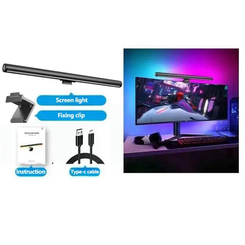 Elight I8 Pro 2in1 PC Monitor & Portatiivne PC Silmaõrn 10W LED Lamp 42cm koos RGB valgustusega Must цена и информация | Laualambid | kaup24.ee