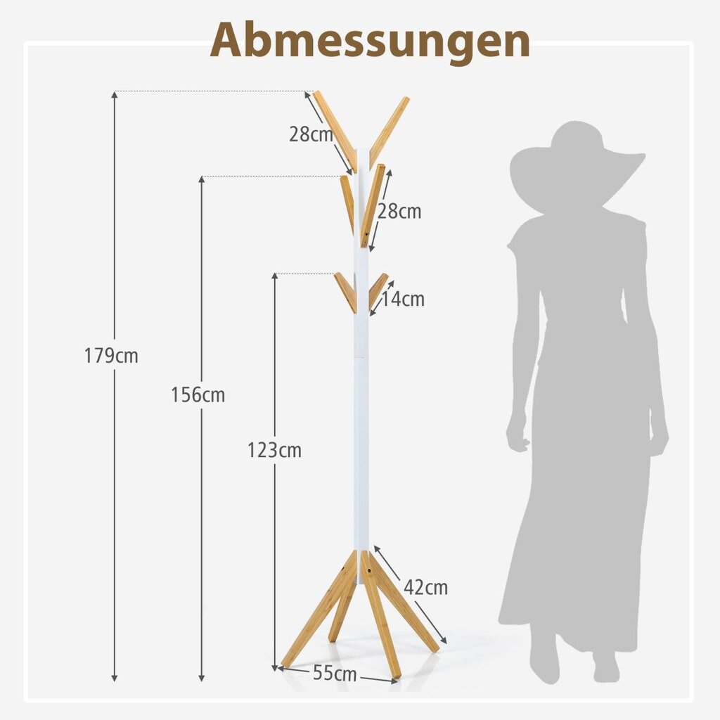 Costway bambusest riidenagi 6 konksuga riidenagi 55 x 55 x 179 cm naturaalne + valge hind ja info | Videokaamerate kotid | kaup24.ee