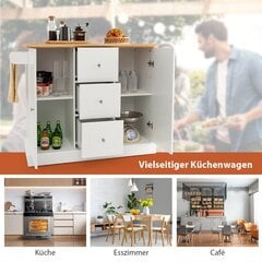 Costway köögikapp puidust köögisaar 5 peidetud rattaga köögikäru töötasapinnaga 127 x 46 x 91,5 cm valge hind ja info | Köögikapid | kaup24.ee