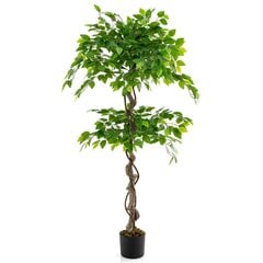 Costway 150 cm kunstlik taim Ficus Benjamin, naturaalsest puidust tüve ja lehtedega kunsttaim rohelised цена и информация | Детали интерьера | kaup24.ee