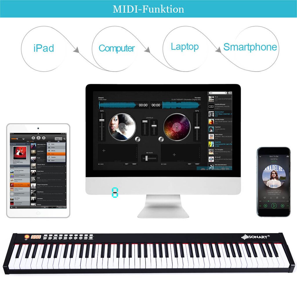 Costway 88-klahviline digitaalne klaveriklaviatuur Elektroonilise klaveri klaviatuuri kandekott hind ja info | Klahvpillid | kaup24.ee