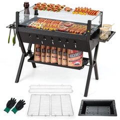 Costway söegrill tuulekaitsega, maitsestamisrestid ja -riiul, matkagrill, grillipind roostevabast terasest, 98 x 42 x 68 cm, pruun hind ja info | Grillid | kaup24.ee