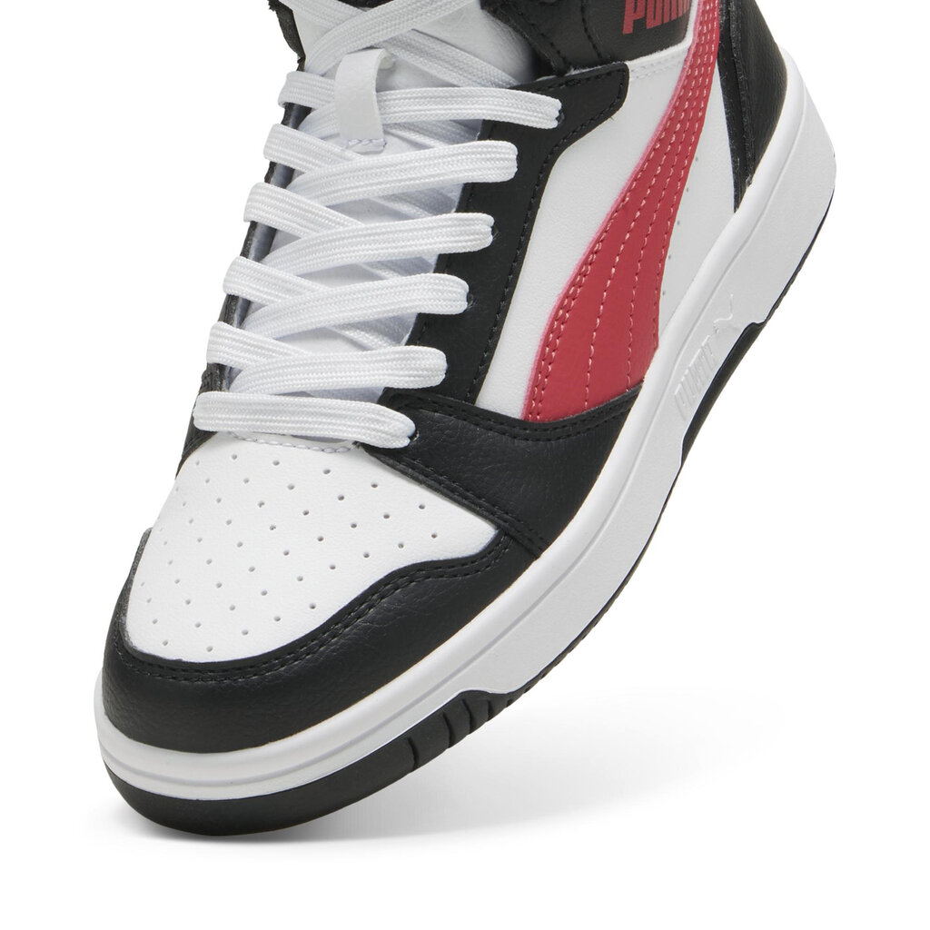 Puma Jalatsid Teismelistele Rebound V6 Mid Jr White Black Red 393831 16 393831 16/5 цена и информация | Spordi- ja vabaajajalatsid meestele | kaup24.ee