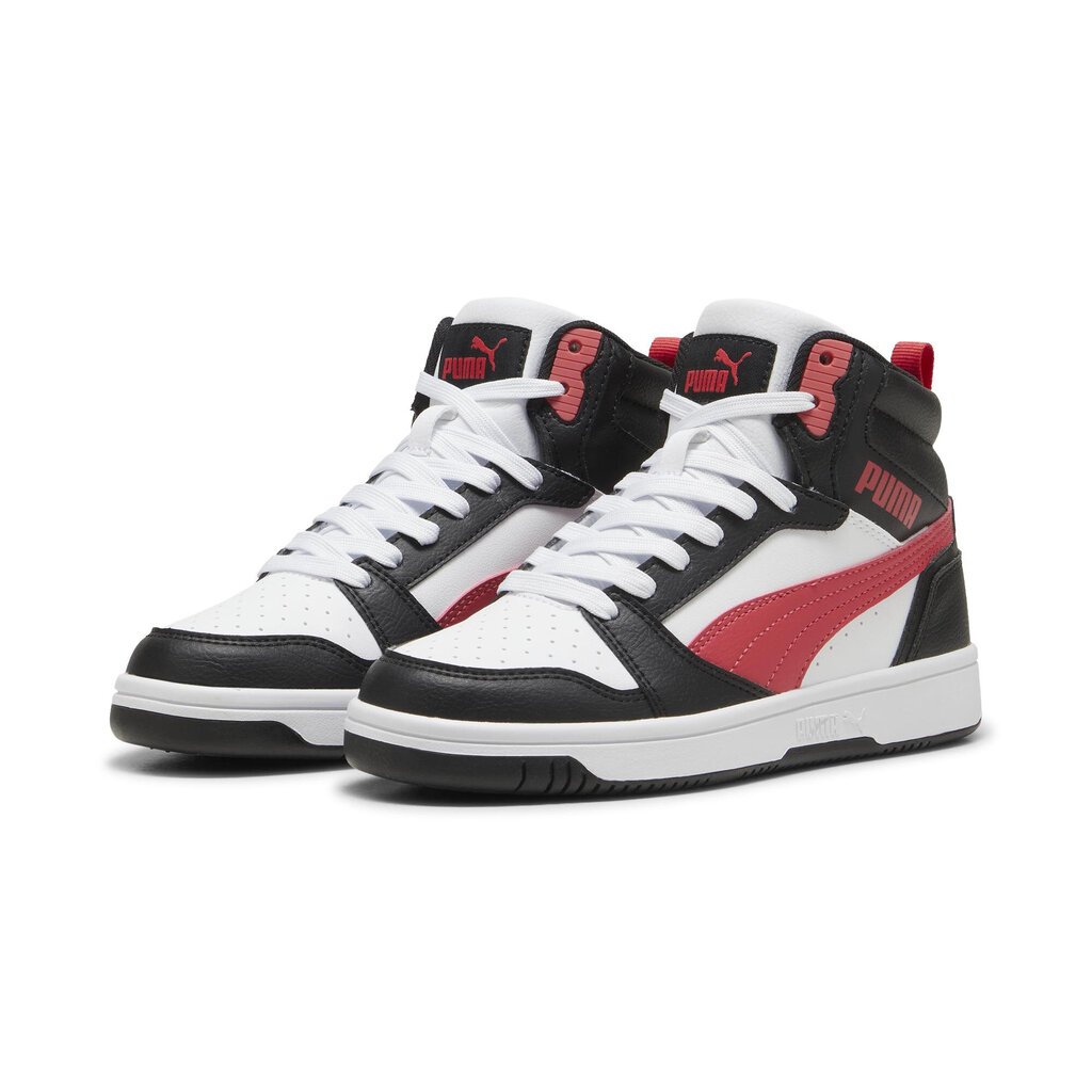 Puma Jalatsid Teismelistele Rebound V6 Mid Jr White Black Red 393831 16 393831 16/5 цена и информация | Spordi- ja vabaajajalatsid meestele | kaup24.ee