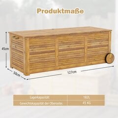 Costway 182L puidust ratastel aiakast veekindla sisekoti ja käepidemega 127 x 50 x 45 cm цена и информация | Садовые сараи, дровницы | kaup24.ee