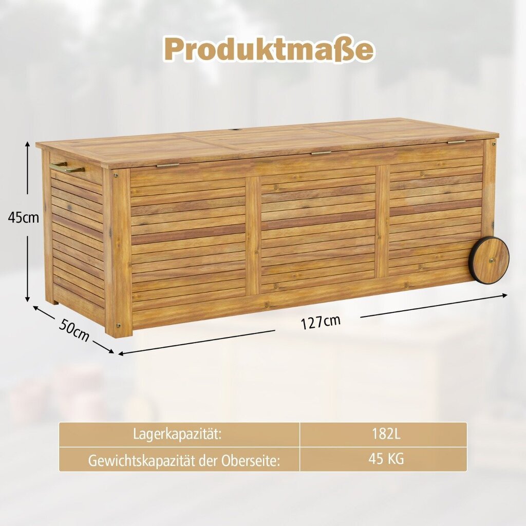 Costway 182L puidust ratastel aiakast veekindla sisekoti ja käepidemega 127 x 50 x 45 cm цена и информация | Kuurid ja aiamajad | kaup24.ee