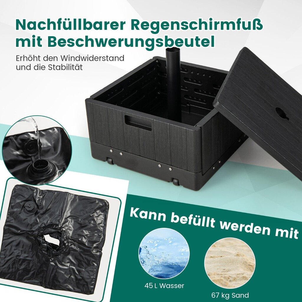 Costway päikesevarjualus koos lauariiuli, rataste ja käepideme ning kaalutud vihmavarjuga цена и информация | Päikesevarjud, markiisid ja alused | kaup24.ee