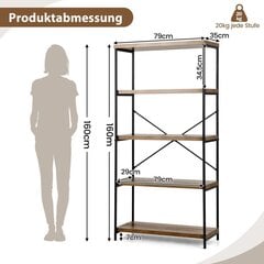 Costway raamaturiiul 5 tasapinna ja metallraamiga ning tööstusdisainilahendusega seisev riiul, pruun kontoririiul hind ja info | Riiulid | kaup24.ee