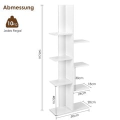 Costway puukujuline 8 riiuliga raamaturiiul Eraldi seisev seisev riiul Kontoririiul 50 x 20 x 141 cm valge hind ja info | Riiulid | kaup24.ee