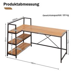 Costway 148 cm pikkune L-kujuline lahtiste riiulitega arvutilaud, ruumisäästlik kirjutuslaud kaasaegsele töökohale, pähkel hind ja info | Arvutilauad, kirjutuslauad | kaup24.ee