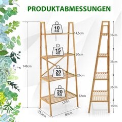 Costway redelriiul bambusest koos ümberminekuvastase kaitsega 4-tasandiline raamaturiiul 60 x 35,5 x 148 cm naturaalne hind ja info | Riiulid | kaup24.ee