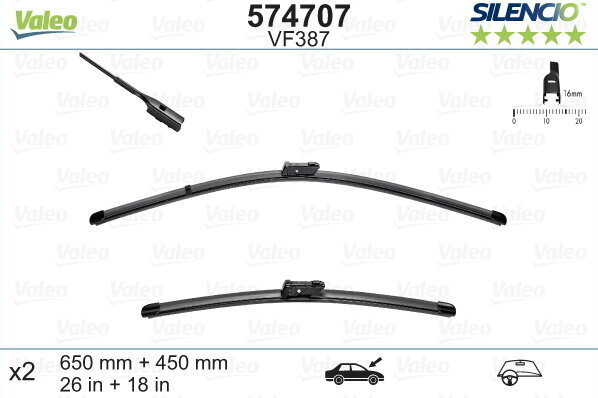 Kojameeste komplekt Valeo Silencio VF387 650/450mm AUDI, ALFA ROMEO, SEAT, SKODA, VW hind ja info | Kojamehed | kaup24.ee