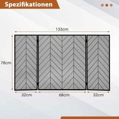 Costway 133 x 78 cm sädemekaitse tugeva metallraamiga 3-osaline kokkupandav kaminavõre must hind ja info | Tarvikud kaminatele ja ahjudele | kaup24.ee