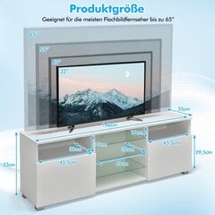 Costway TV-kapp LED-valgustuse ja 2 uksega ning reguleeritavate klaasriiulitega TV-alus цена и информация | Тумбы под телевизор | kaup24.ee