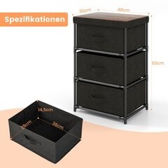 Costway öökapp riidest sahtlitega metallraamiga abilaud must 40 x 30 x 62 cm hind ja info | Öökapid | kaup24.ee