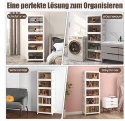 Costway kokkupandav kaanega hoiukast 316 L karbid 5 plastkarbist koosnev hoiukomplekt virnastatav 169 x 59,9 x 37,5 cm valge hind ja info | Kummutid | kaup24.ee