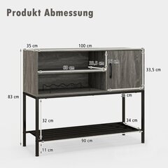 Costway baarikapp veiniriiulite ja riiulitega Puidust konsoollaud metallraamiga söögitoa jaoks 100 x 35 x 83 cm hall цена и информация | Шкафчики в гостиную | kaup24.ee