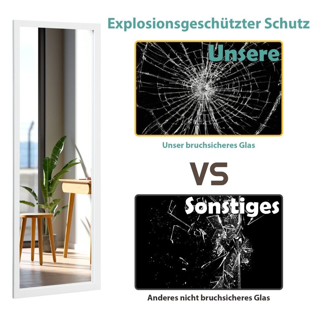 Costway seinapeegel täispikk peegel reguleeritava kõrgusega riputuskonksudega 37 x 2 x 120 cm valge цена и информация | Esikupeeglid | kaup24.ee