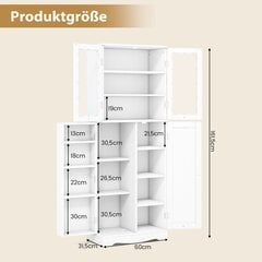 Costway puidust köögikapp 2 uksega karastatud klaasist ja riiulitega kõrge kapp valge цена и информация | Шкафчики в гостиную | kaup24.ee