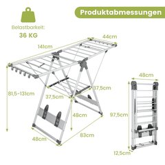 Costway kokkupandav riiete õhutusseade 5-tasemelise kõrguse reguleerimise, 21 riidepuu ja 10 küljeklambriga hind ja info | Pesukuivatusrestid ja aksessuaarid | kaup24.ee