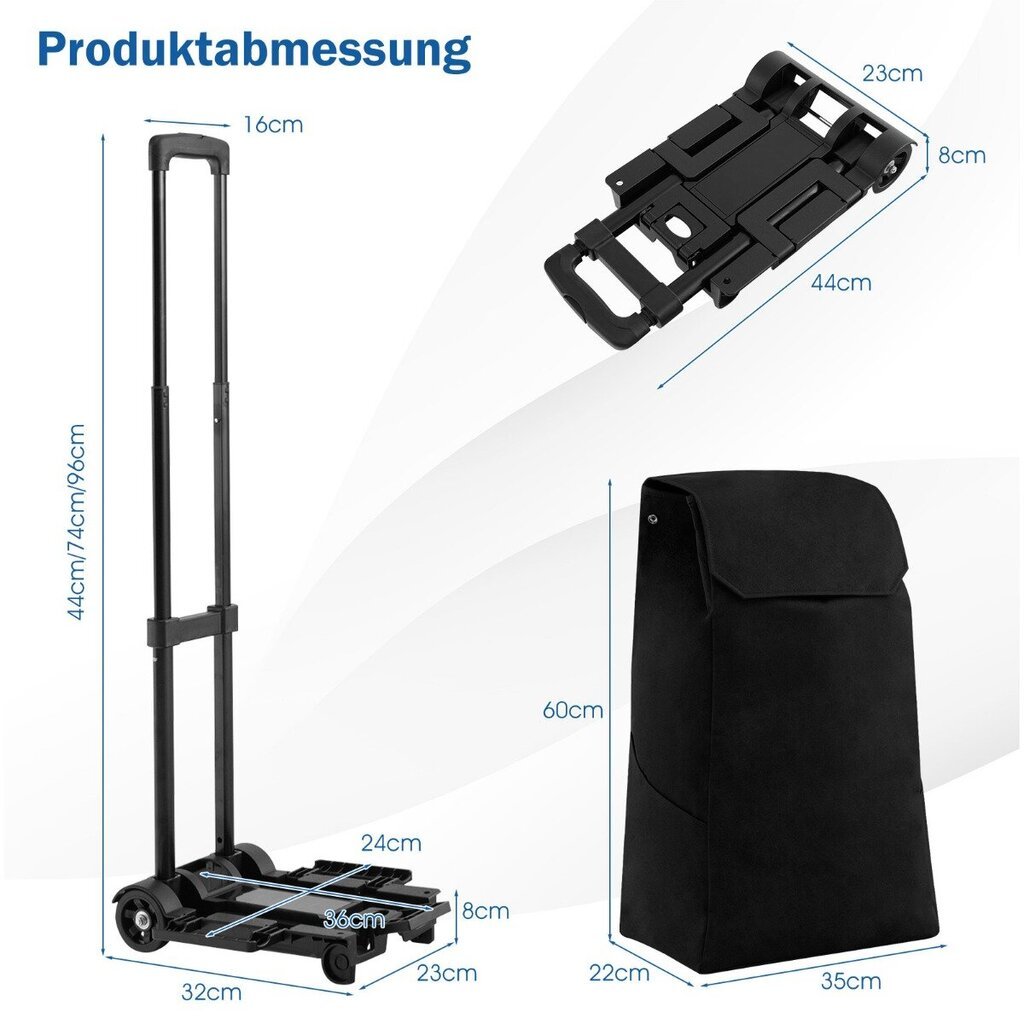 Costway 38 L ostukäru Kokkupandav universaalkäru 4 painduva ABS-rattaga, must 01764329 цена и информация | Poekotid | kaup24.ee