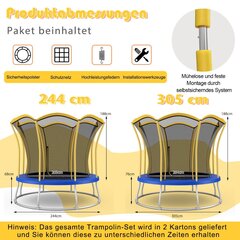 Costway φ305 cm batuut lillekuju, turvavõrgu ja polsterdatud varrastega, kollased hind ja info | Spordi batuudid | kaup24.ee