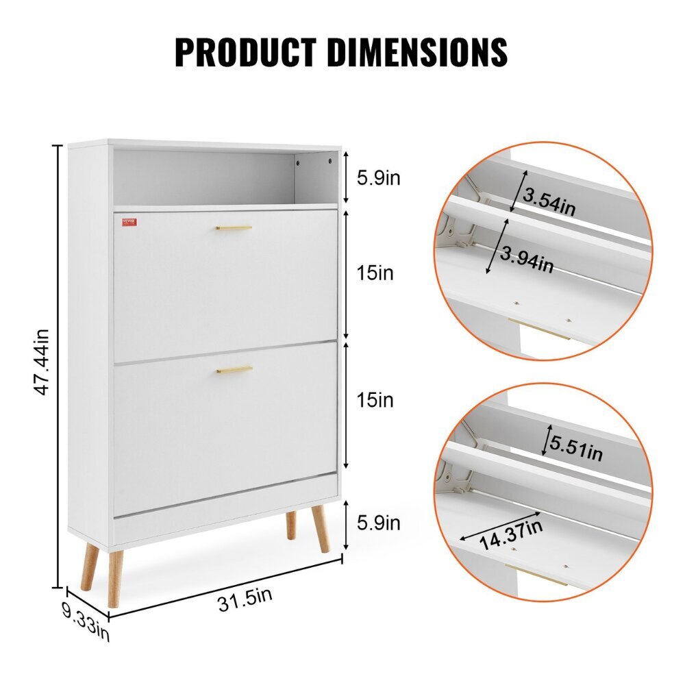 Kitsas Vevor kingakapp, 800 x 237 x 1205 mm, valge hind ja info | Jalatsikapid, jalatsiriiulid | kaup24.ee