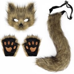 Kunstkarusnahast Fox Tail Cat Wolf Cosplay kostüümikomplekt Palusmask Kohev Käpp Kindad Halloweeni Jõulupidu Tüdrukutele Naistele hind ja info | Karnevali kostüümid | kaup24.ee