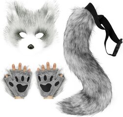 Kunstkarusnahast Fox Tail Cat Wolf Cosplay kostüümikomplekt Palusmask Kohev Käpp Kindad Halloweeni Jõulupidu Tüdrukutele Naistele цена и информация | Карнавальные костюмы | kaup24.ee