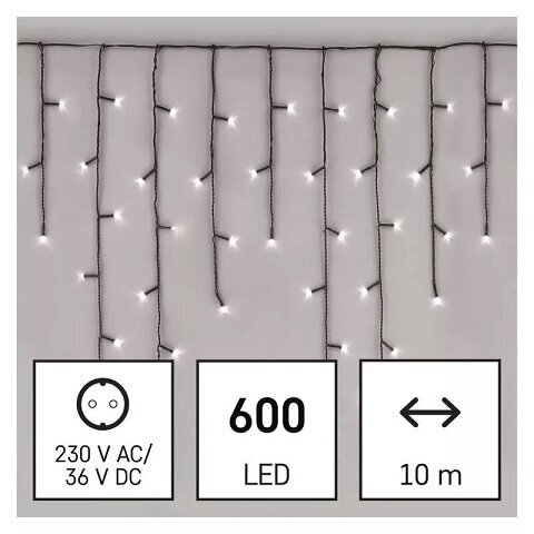 LED vanik/kardin, 230 Vac, 10 × 0,65 m, 600 x LED, külm valge, kontroller, EMOS цена и информация | Jõulutuled | kaup24.ee