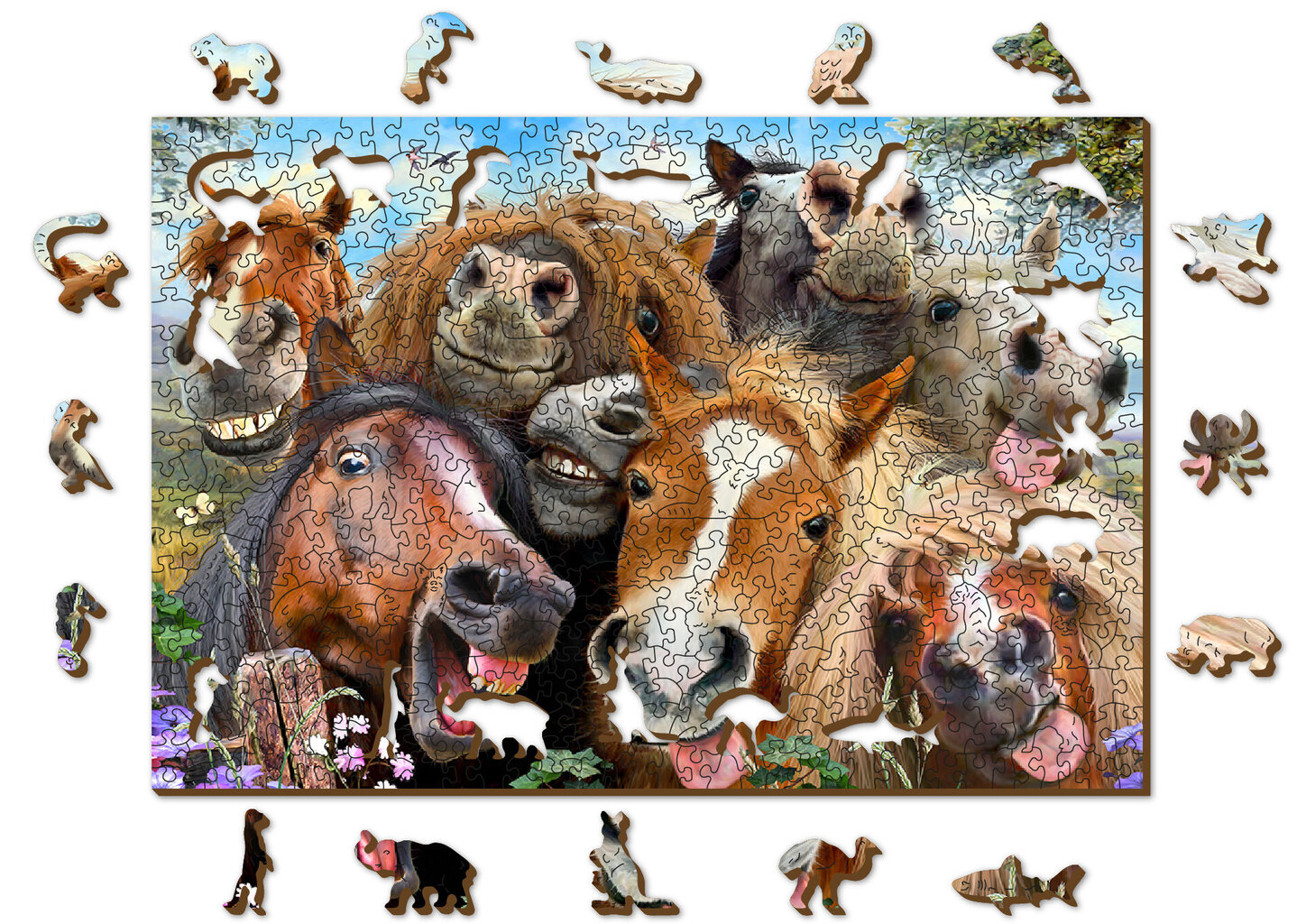 Puidust erikujuliste tükkidega pusle Wooden Puzzle Horsing Around – 505 pcs цена и информация | Pusled | kaup24.ee