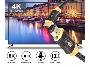 Videokaabel HDMI 2.1 ülikiire 8K 60Hz 4K 120Hz HQ GOLD 3m hind ja info | Kaablid ja juhtmed | kaup24.ee