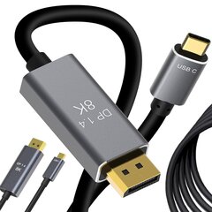 Кабель DisplayPort 1.4 - USB Type-C 1.8м от Perfee цена и информация | Кабели и провода | kaup24.ee